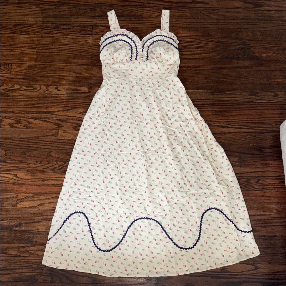 Cupshe White Floral Midi Dress with Navy Accents - Picture 5 of 12